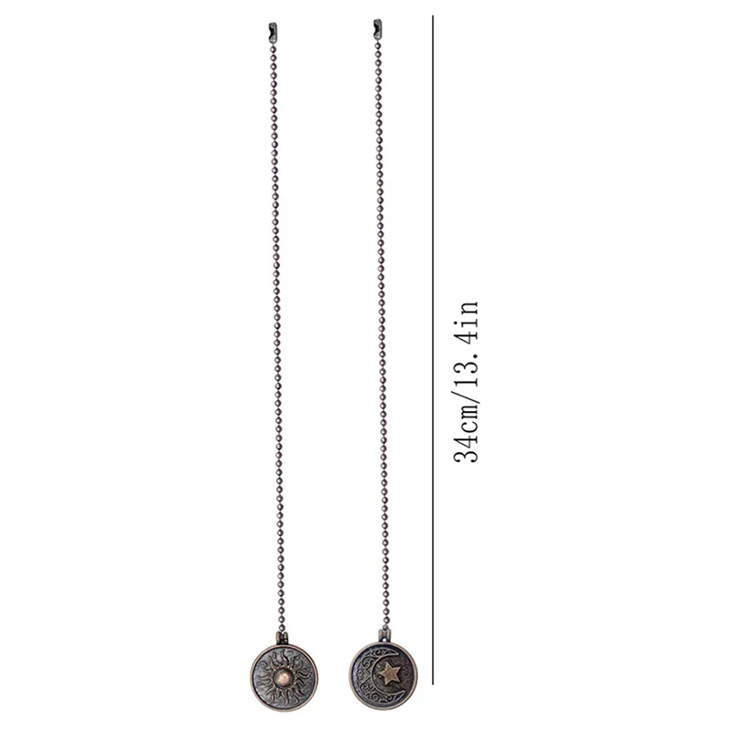 

ABUP-8Pcs Ceiling Fan Pull Chain Set Sun & Moon Pattern Pull Chains Extension Copper Beaded Ball Fan Pull Chain With Ornament
