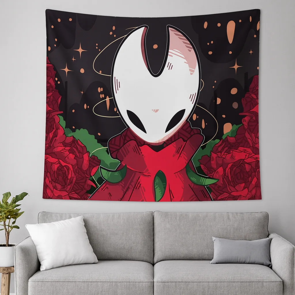 

Гобелен с декором Hollow-Knight Silksong, несколько размеров, 2D печатный силуэт шернета, полиэстер, настенное искусство, эстетическая атмосфера для спальни