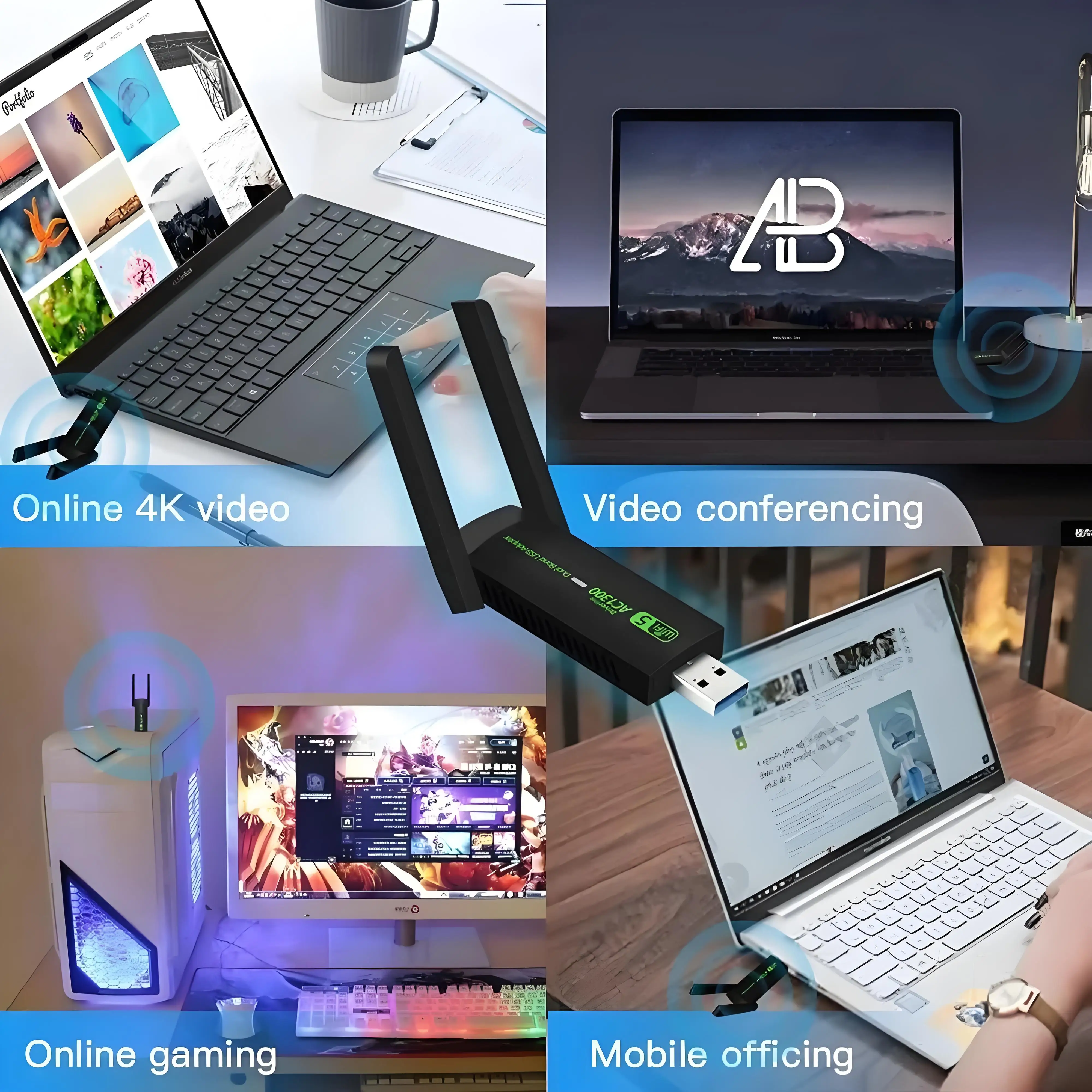 Adaptador wi-fi usb 3.0, placa de rede de 1300mbps, receptor sem fio bluetooth 4.2, banda dupla 2.4g/5ghz, transmissor para desktop, laptop, pc