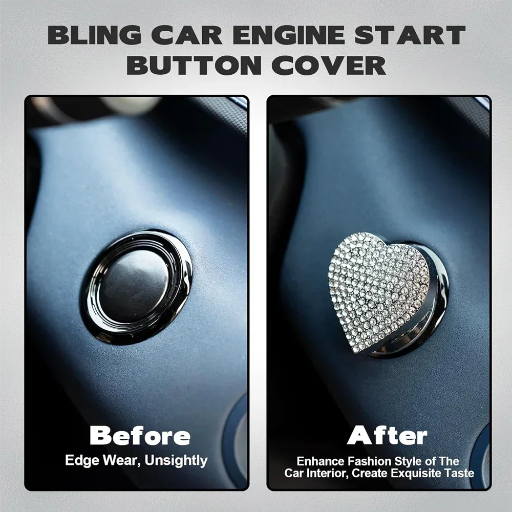 Car Engine Start Stop Button Cover, Anti-Scratch Car Button Decoration Ring, Bling Push Start Button Ignition Protective Cover - view 6