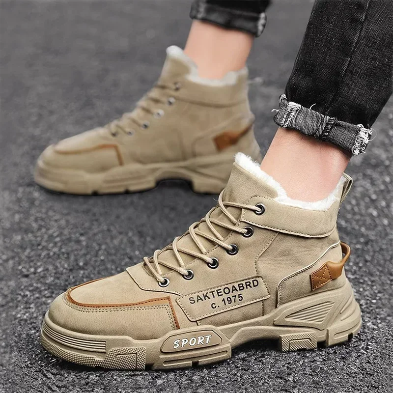 Men Suede Leather Shoes for Male Lace Up Plush Sneakers Man Winter Casual Sneaker Mens Warm Ankle Boots 2023 Fashion Fur Shoes