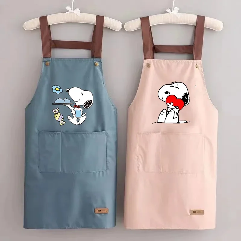 Snoopy Kitchen Apron Waterproof Ladies Men Home Aprons Wipeable Oil Resistant Baking Barbecue Restaurant Cafe Aprons Kawaii Gift