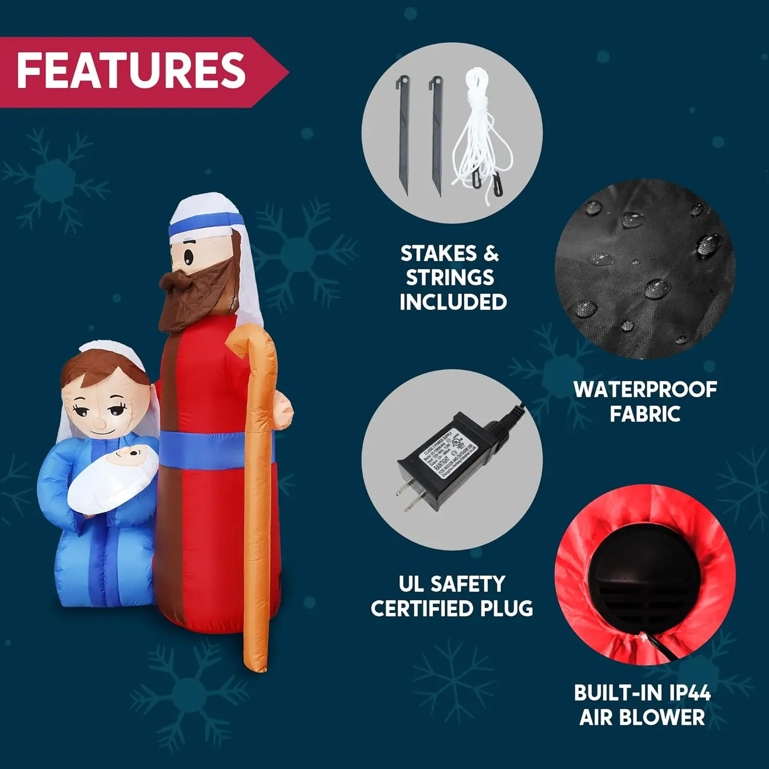 JOYFY 6 pies de alto Navidad inflable Jesús familia decoración Navidad inflable Natividad para el hogar fiesta de Navidad decoración de invierno