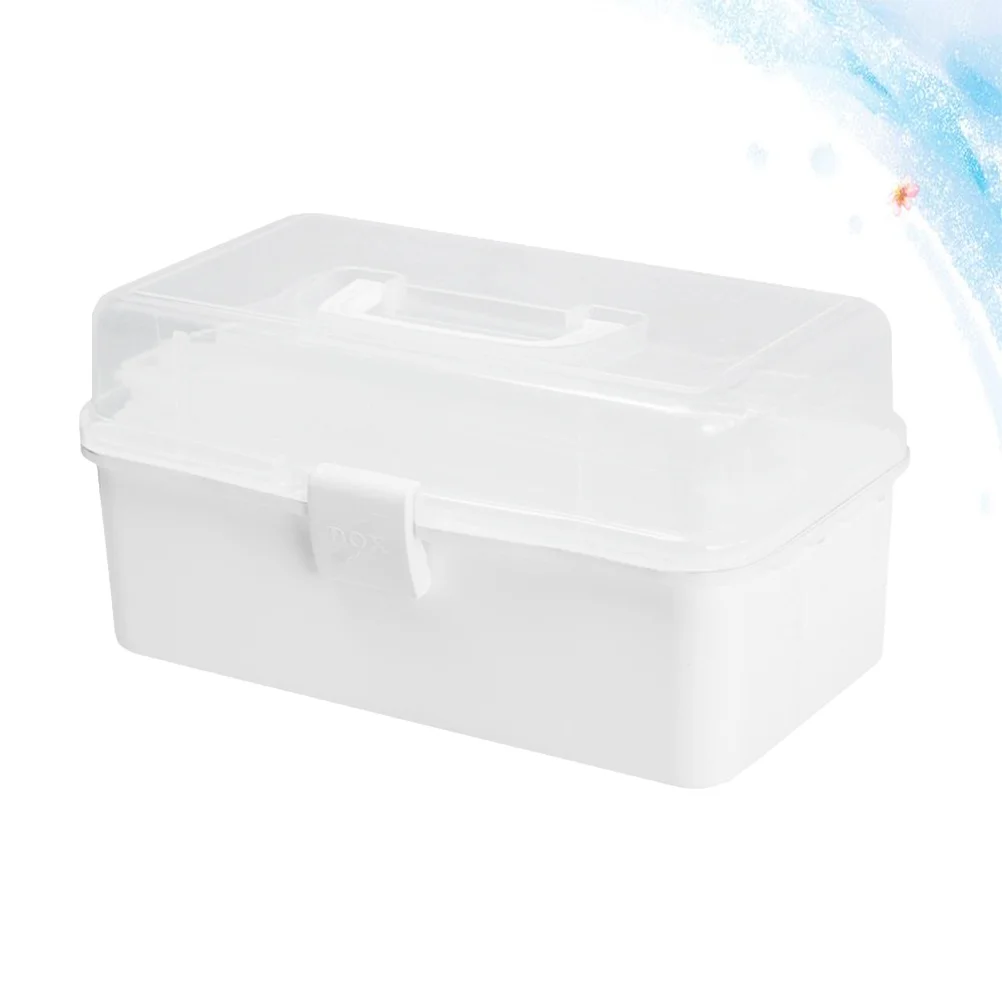 صندوق دواء كبير محمول على شكل حرف L قفل أبيض متعدد الطبقات صندوق تخزين محمول غطاء شفاف للإسعافات الأولية في حالات الطوارئ