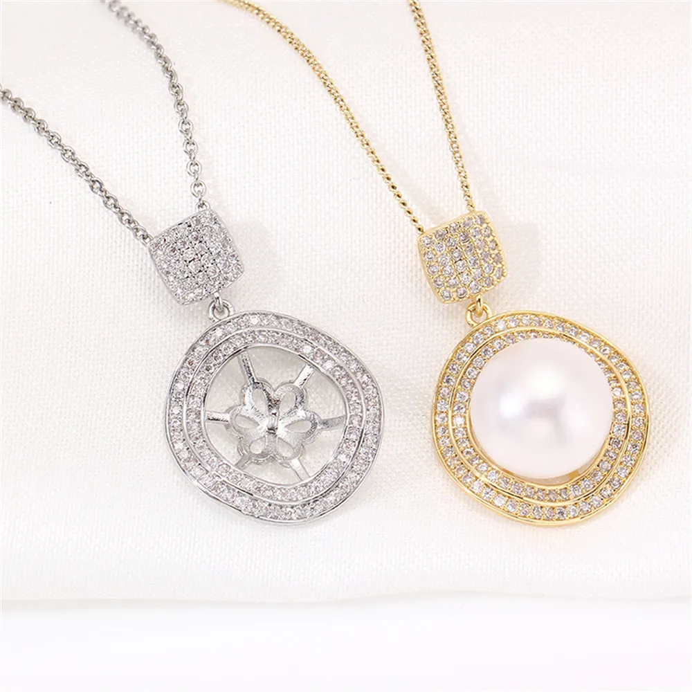 

Domestic 14k Gold Plated Color Retaining Circular Hollow Inlaid Zircon Pearl Necklace Pendant DIY Accessories for Women