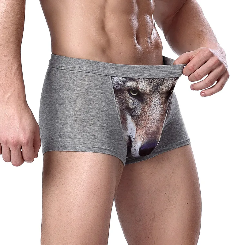 New Men\'s Panties With Wolf Cartoon Novelty Boxer Shorts Mens Sale Modal Bulge Underpants Man Breathable New Boxers For Men