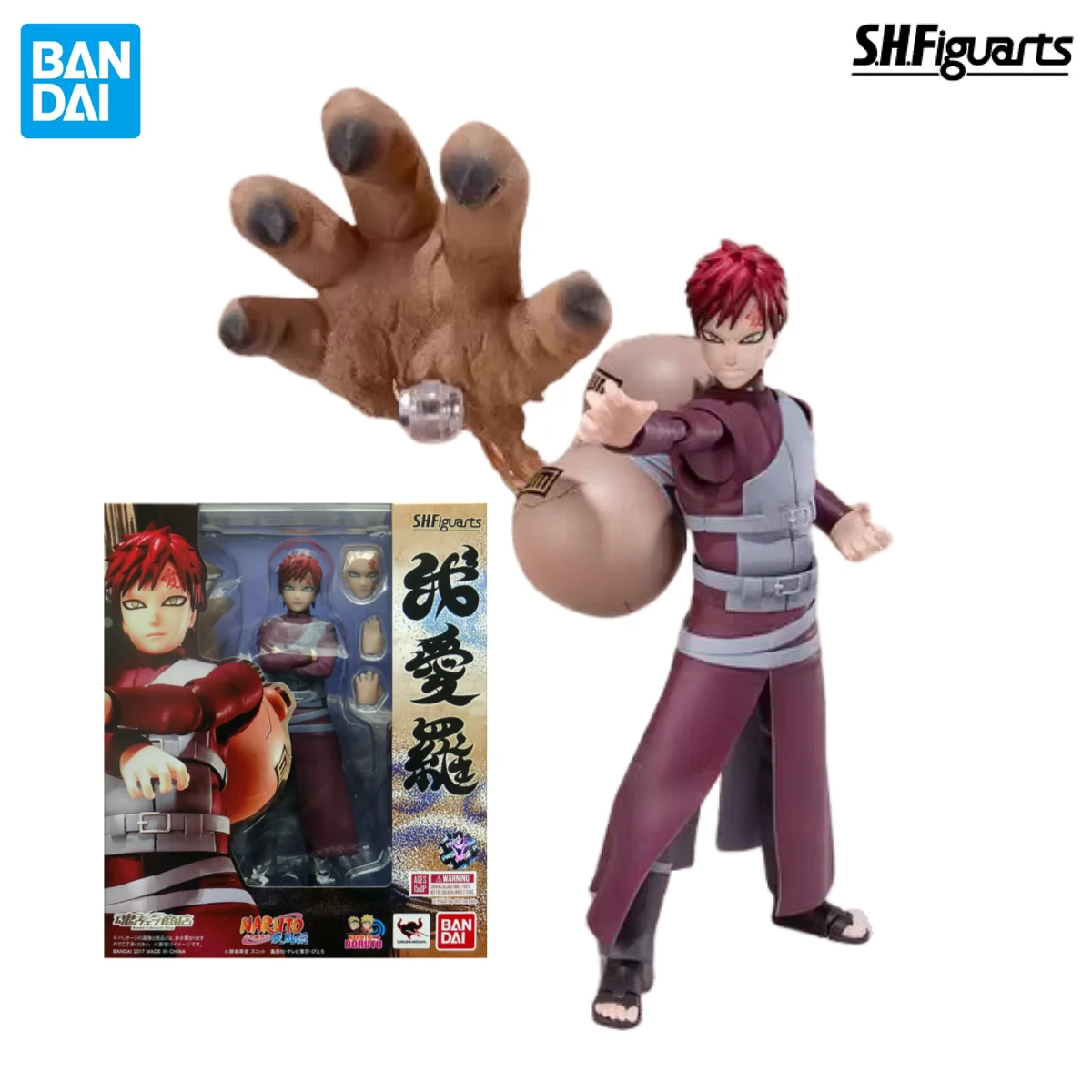 In Stock BANDAI S.H.Figuarts Original NARUTO Gaara Shukaku One-Tail Jinchūriki Anime Action Figure Replaceable Face Toy Gift