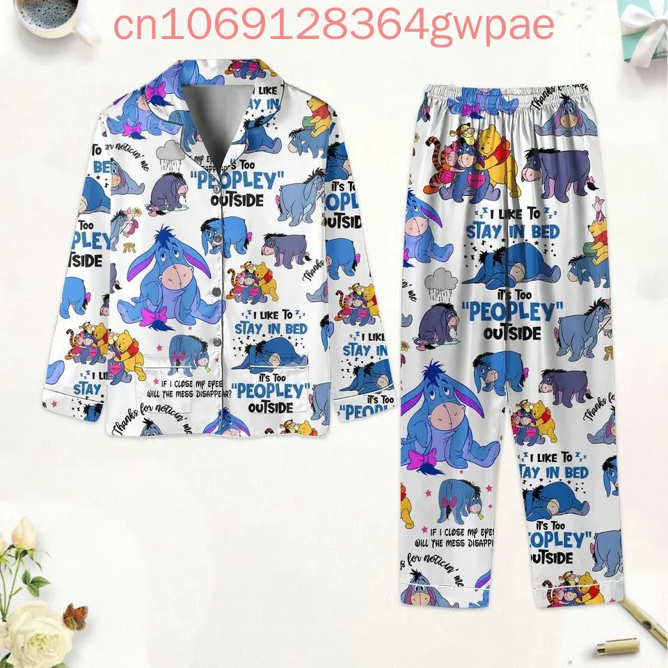 Disney Eeyore Pajama Set Winnie the Pooh Christmas Casual Men's and Women's Long Sleeve Shirt Leisure Pajama Set