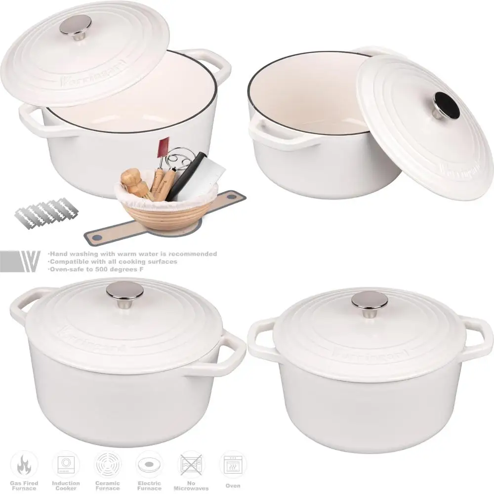 

Round Enamel Cast Iron Dutch Oven Pot with Lid for Bread Baking, Perfect for Sourdough, 4.5 Quart Bread Baking Supplies Set