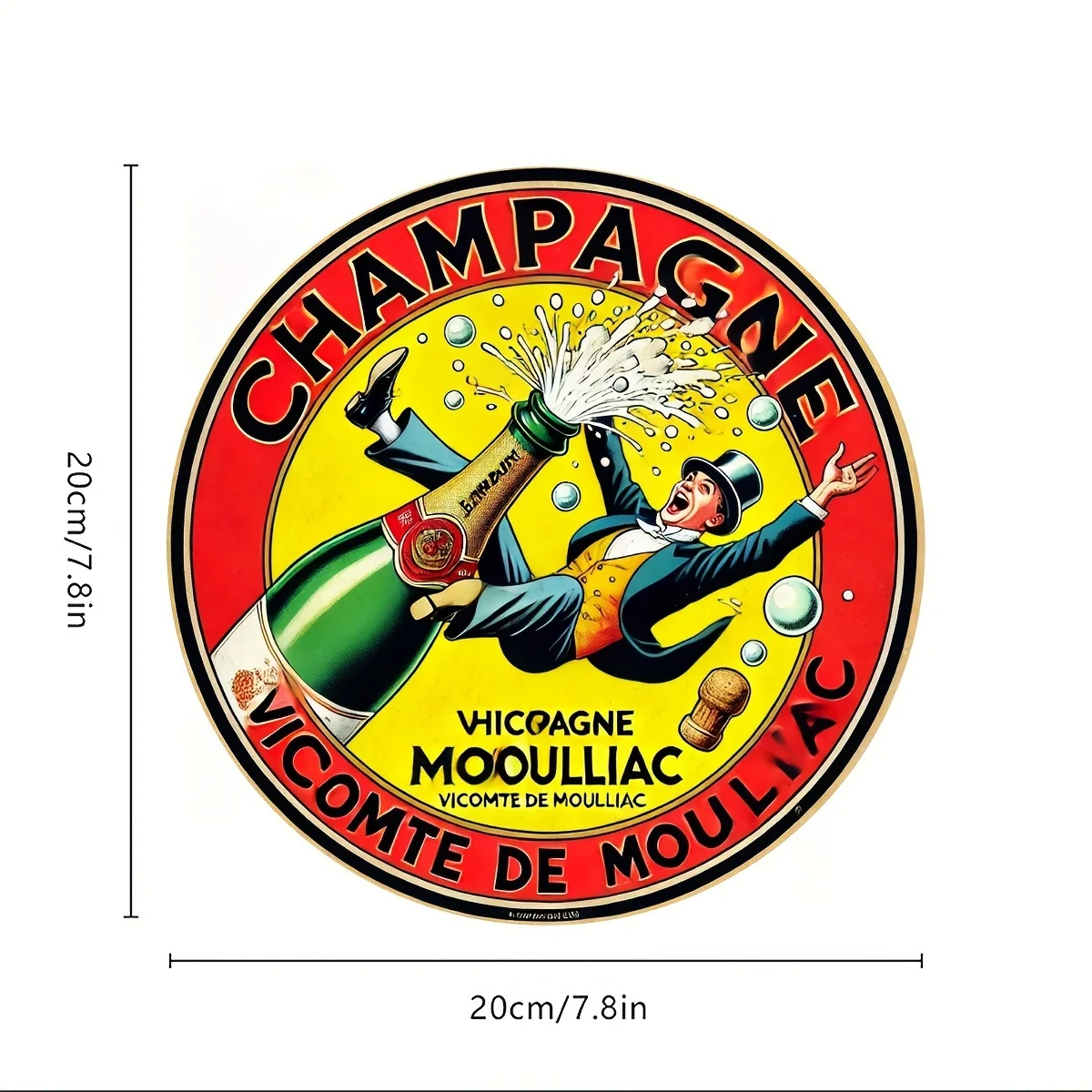 French Champagne Wall Art Sign - Elegant Cursive Lettering & French Text, Durable Aluminum Metal Sign Suitable for Bedroom,