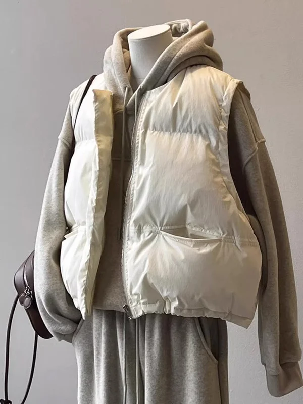 

Новая осенне-зимняя женская утепленная хлопковая жилетка с воротником-стойкой, короткая, модная, в корейском стиле, на молнии, стандартный крой.