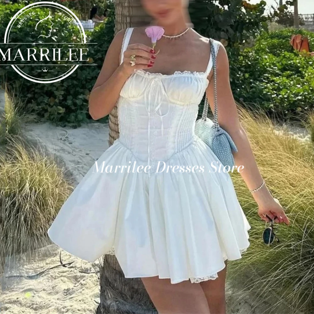 Marrilee Sexy Pastoral Mini Spaghetti Straps Lace Stain Pleat Evening Dresses Coloful Sweetheart A-Line Above Knee Cocktail Gown