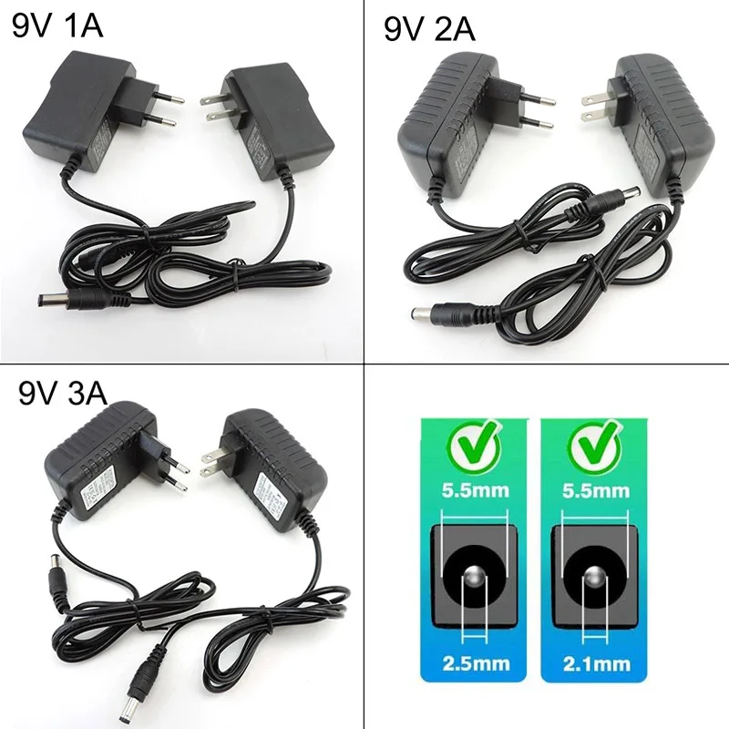 AC 110V 220V to DC 9V 1A 2A 3A 9V2A Power Supply Adapter Converter Charger EU US plug 1000ma 2000ma for cctv camera Router K5