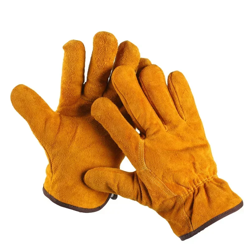 1 Pair, Cowhide Leather Gloves, Durable Women Men Work Gloves, Hand Protection Wear for Welding Safety, Gardening, Driving