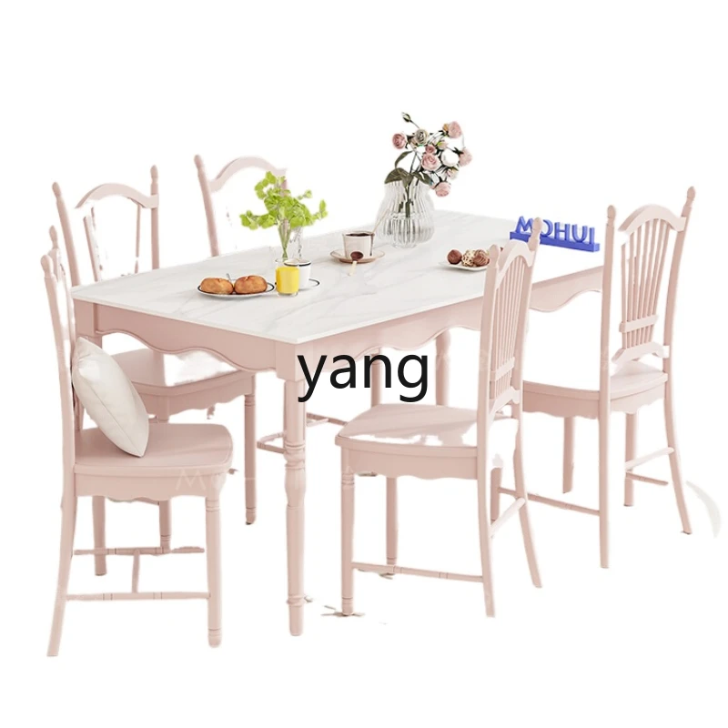 

Yjq Light Luxury Stone Plate Dining Table Simple Restaurant Solid Wood a Table with Six Chairs Long Minimalist