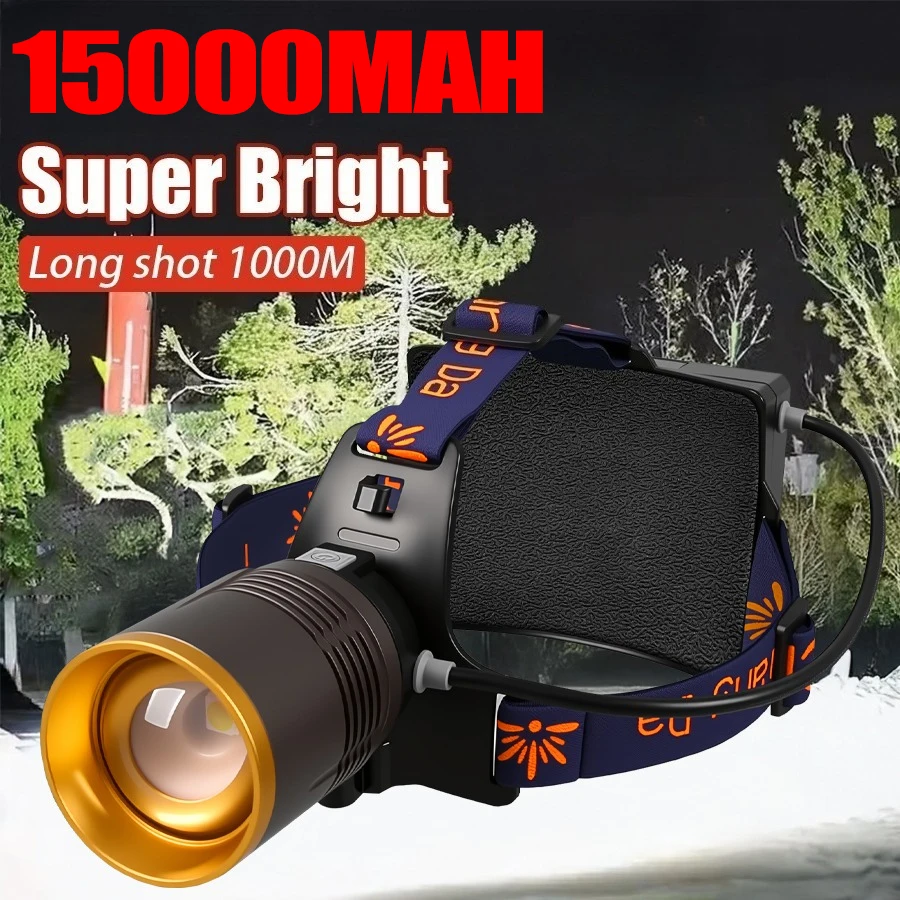 

Светодиодный налобный фонарь 15000 мАч, мощное зарядное устройство USB, масштабируемый фонарь, источник питания для кемпинга на открытом воздухе, фара с индукцией