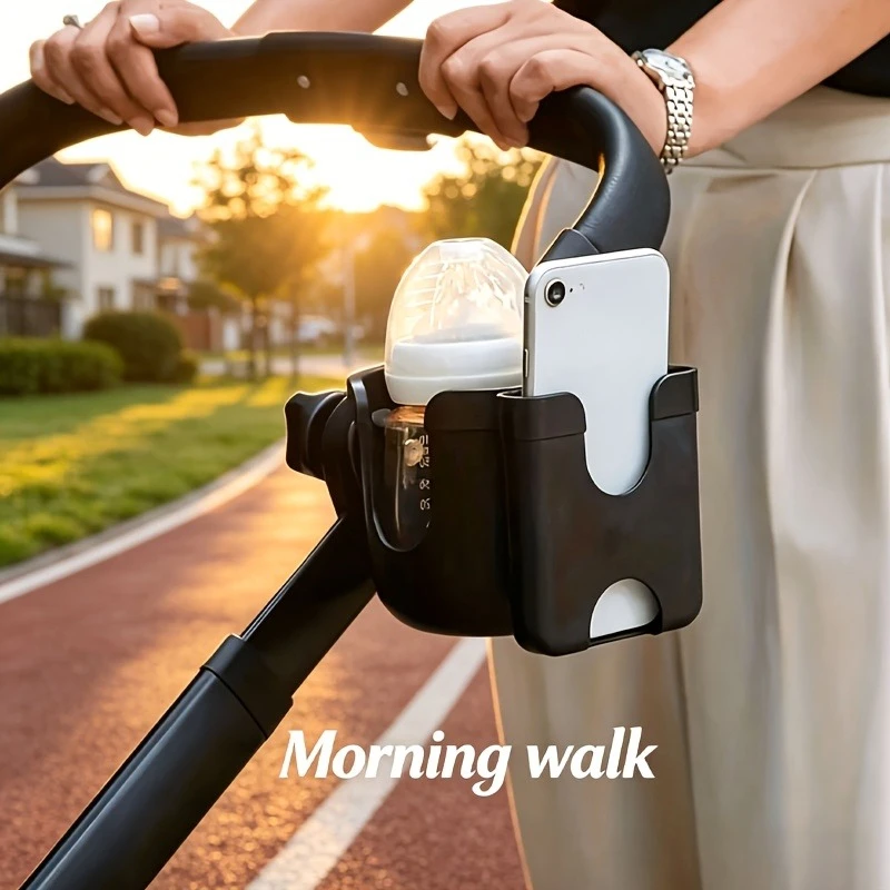 2-in-1 Universal Stroller Water Cup Holder with Phone Holder, Universal Bottle Holder for Bike Wheelchair Stroller Accessories