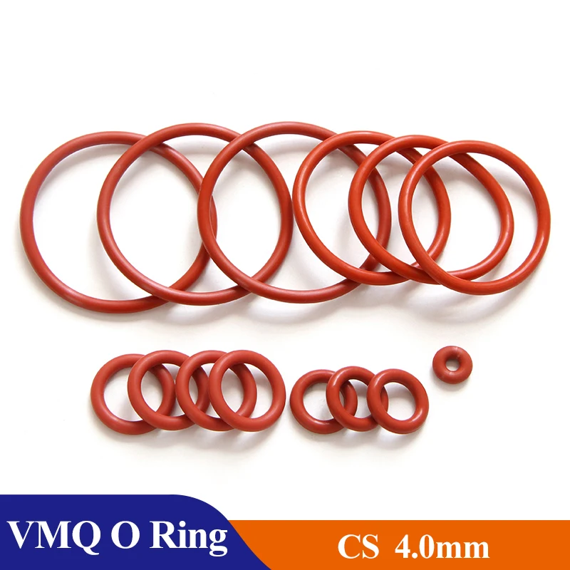 

10/50Pcs Food Grade Red VMQ O Ring Gasket CS 4mm OD 12~155mm Waterproof Washer Round O Shape Rubber Silicone Ring