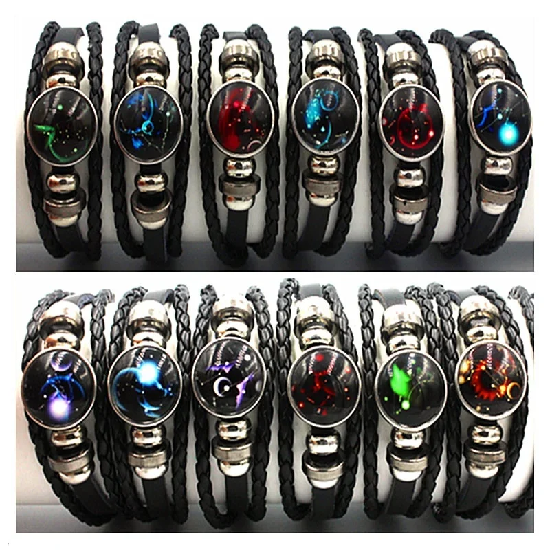 

12pcs/set Luminous Leather Constellation Love Bracelets – Handmade Snaps Bangles for Men Women luxury panther jewelry