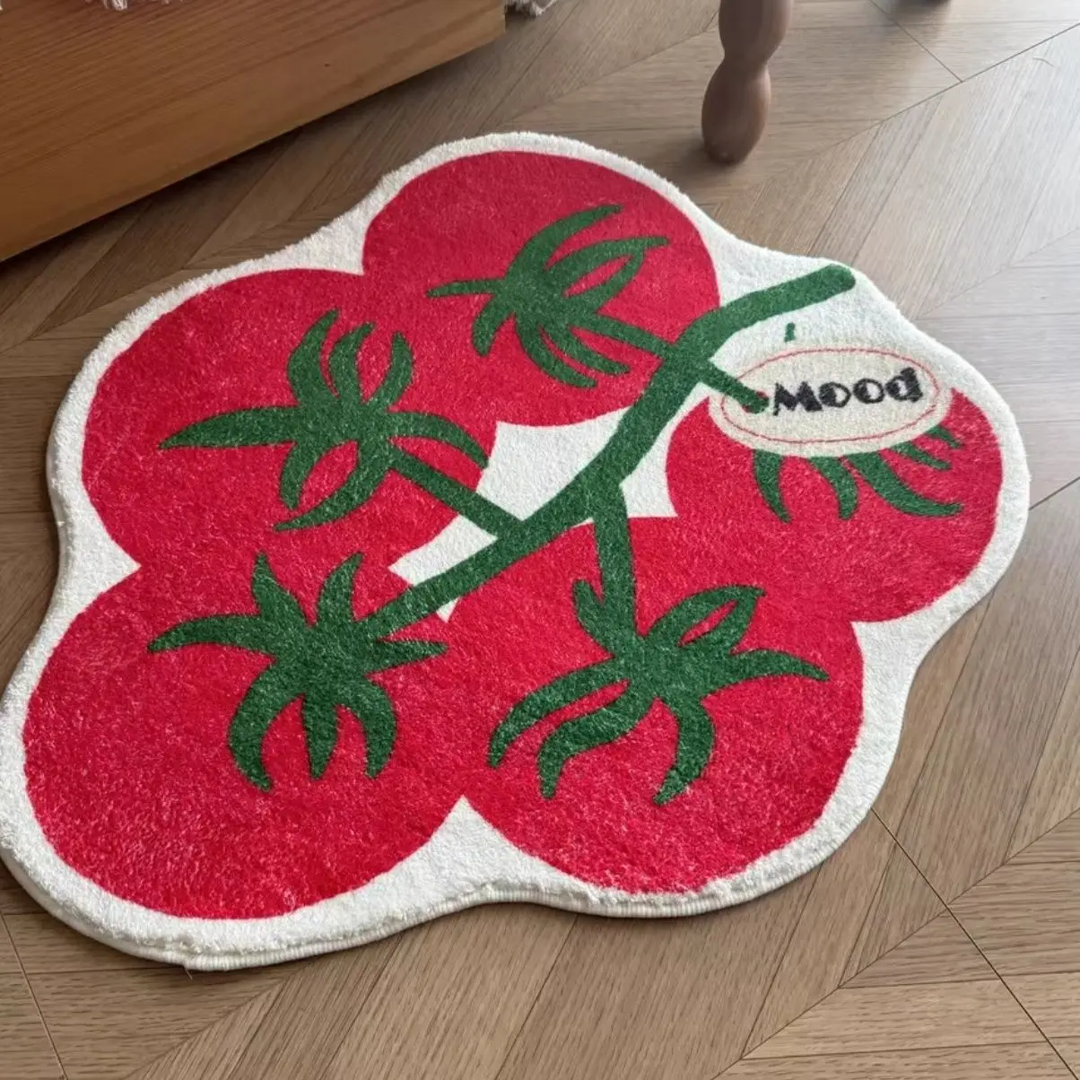 VIKAMA Ins Style Net Red Tomato String Shaped Faux Cashmere Living Room Bedroom Decorative Carpet Bedside Rug Machine Washable
