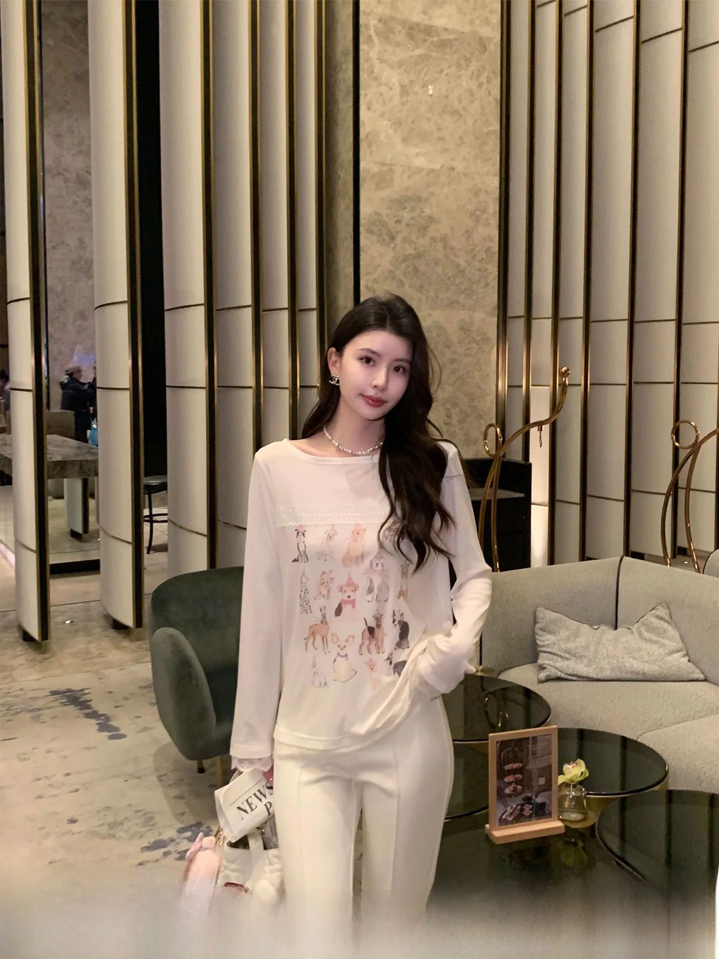 

Kun Long Sve Wool Printed T-irt Women's Autumn Winter Fce Lined Base Layer irt New Casual Sle Stand Fit