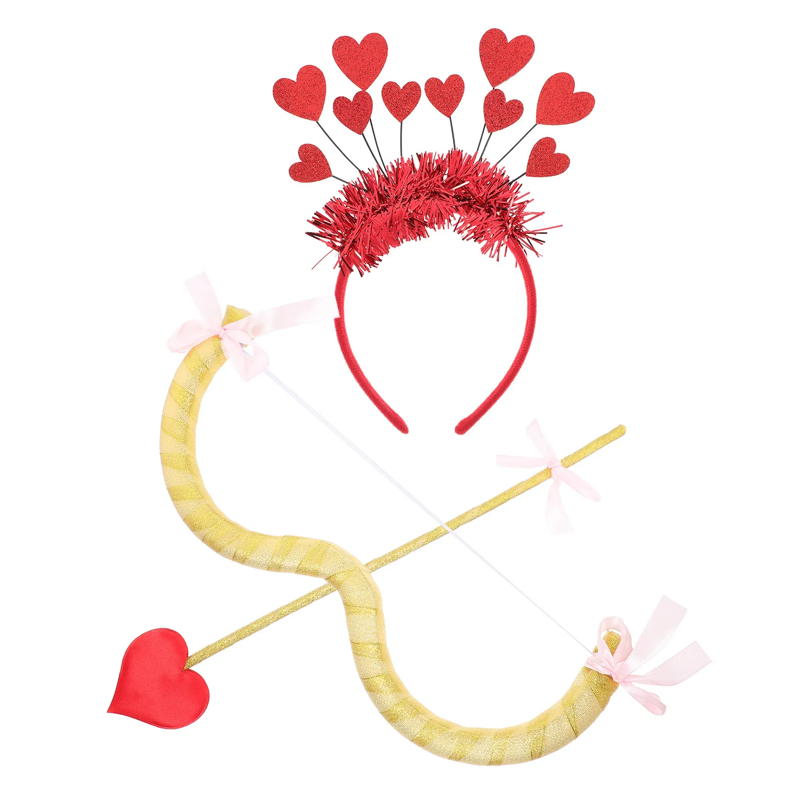 

1Set Cupid Bow and Arrow Set Valentine Costume Prop Heart Headband Cupid Cosplay Accessories for Women Party Supplies Photo
