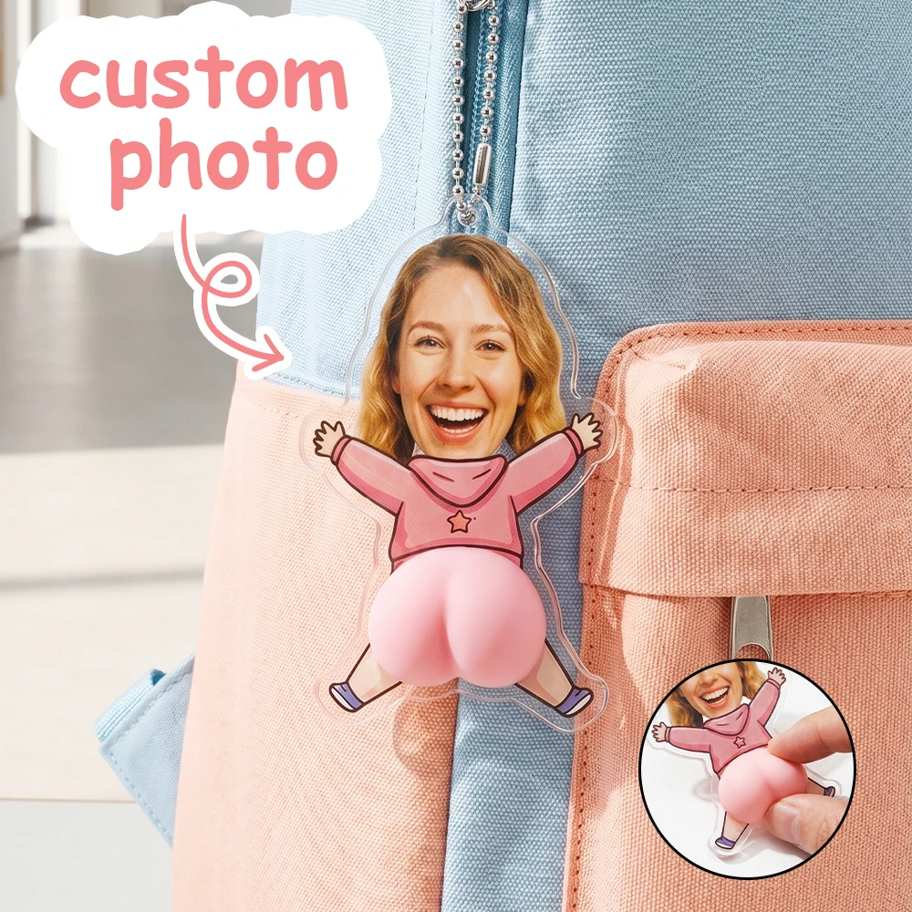 Custom Photo Squishy Butt Fidget Keychain,Acrylic,Funny Pink Hoodie Style,Stress Relief Keyring,Couple Keepsake,Birthday Gift