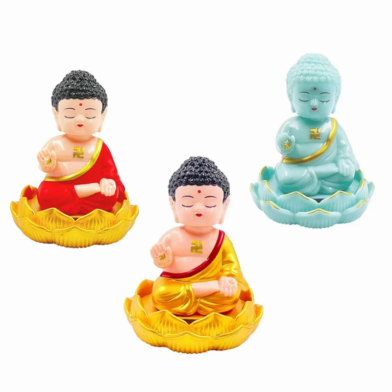 Solar Lotus Buddha Statue Home Room Car Decoration,Nodding Tathagata Figurine Office Accessories,Beita Mascot Crafts Gift