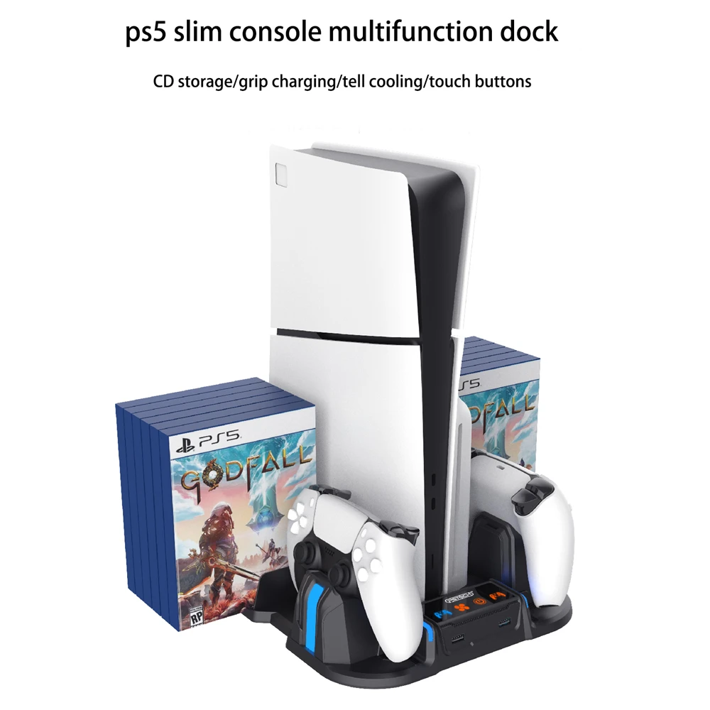 

For PS5 Slim Host Multifunctional Heat Dissipation Base For PS5 SLIM Game Controller Charging Charging and Disc Storage Rack