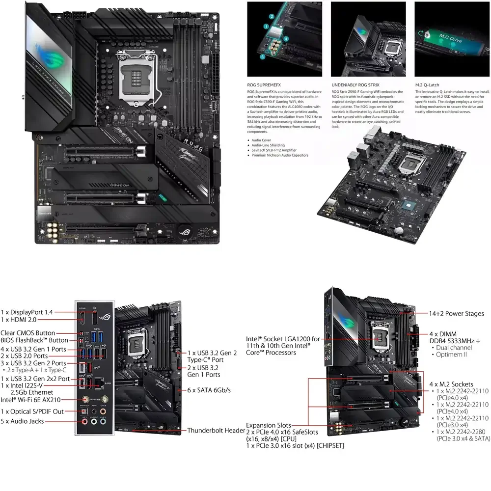 

for ROG STRIX Z590-F GAMING WIFI Motherboard LGA1200 Z590 10/11th Gen DDR4 DP TYPE-C PCIe4.0 1 Year