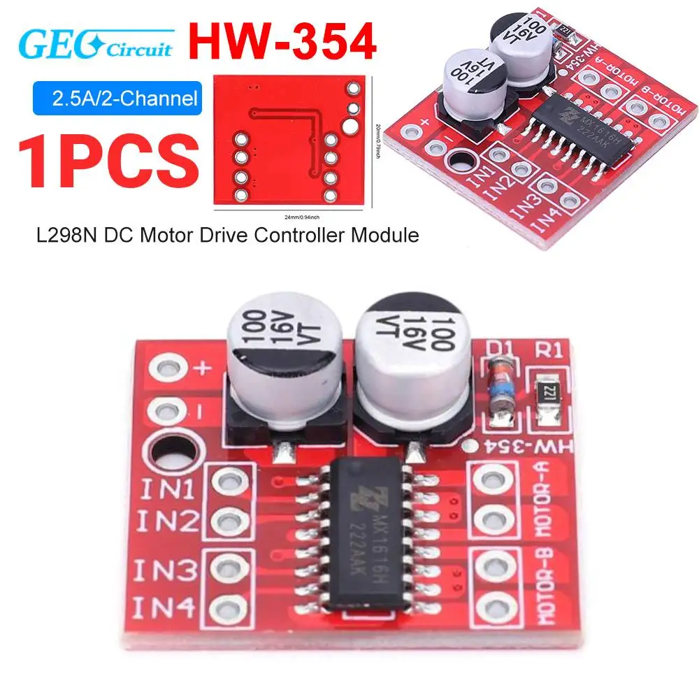 L298N DC Motor Driver Module Dual H Bridge Mini Dual Stepper Motor Development Board Two Channel Reversing PWM Speed for Arduino