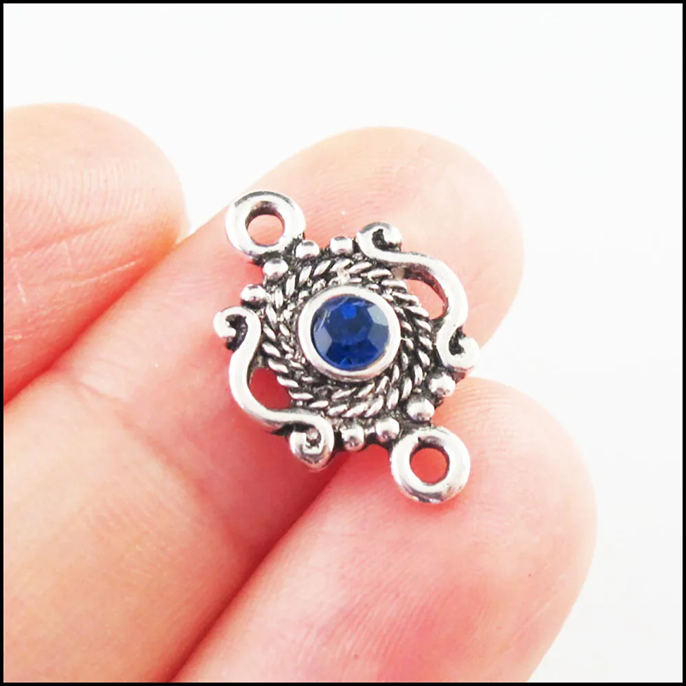 Fashion 20Pcs Mixed Crystal Tibetan Silver Plated Crown Flower Charms Connectors 13x19mm