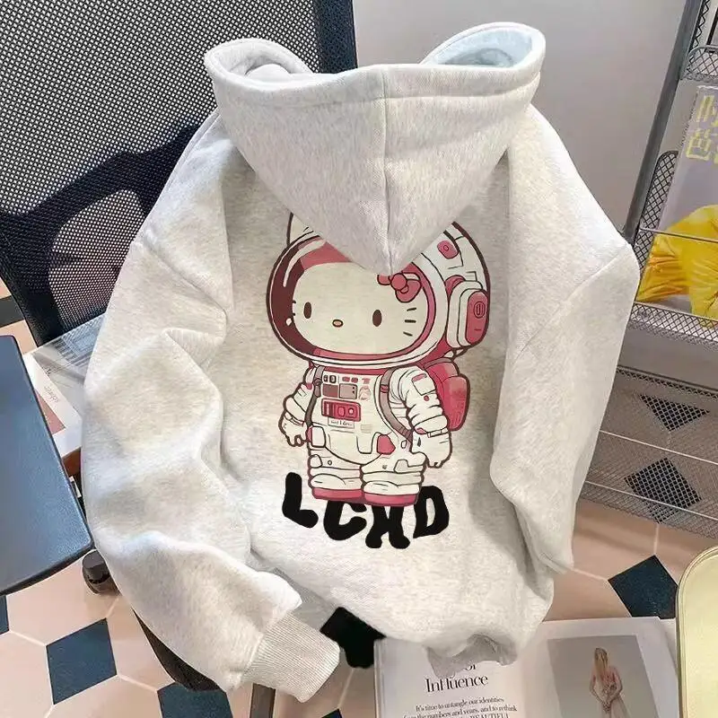 

Sanrio Hello Kitty женская плюшевая флисовая толстовка с милым принтом мультфильм студенческая осенне-зимняя повседневная универсальная модная куртка
