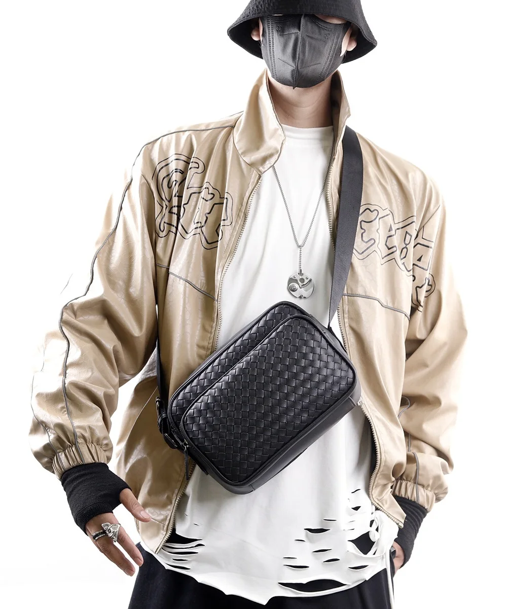 Woven Men Shoulder Bags Fashion Men Crossbody Bags Leather Man Messenger Bags Male Side Bags