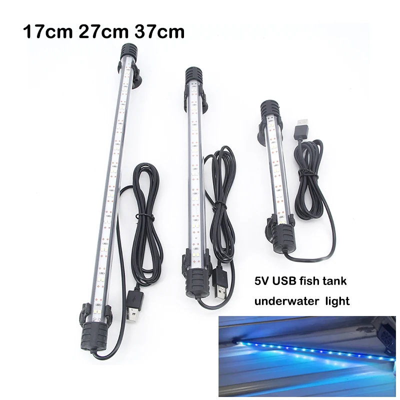 USB 5v Submersible blue white LED underwater  Aquarium bule Light Fish plant grow light lamp 17cm 27cm 37cm Tank Bar Lighting A1