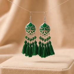 Vintage Ethnic Colorful Tassel Earrings for Women Elegant Peach Heart Crystal Alloy Earring Party Wedding Daily Jewelry