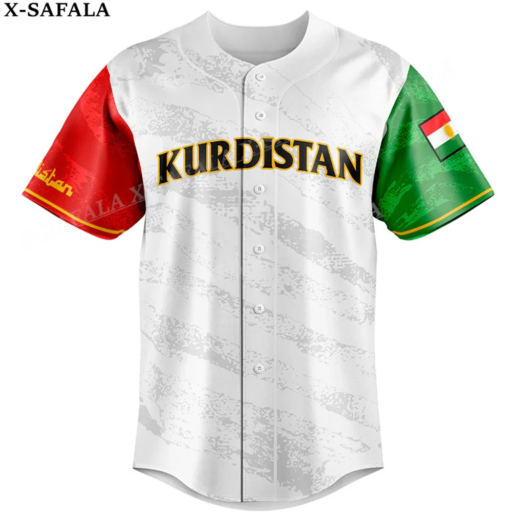 Kurdistan Love Country Flag Coat Of Arms 3D Printed Baseball Jersey Shirt Men's Tops Tee Oversized Streetwear Jersey-3