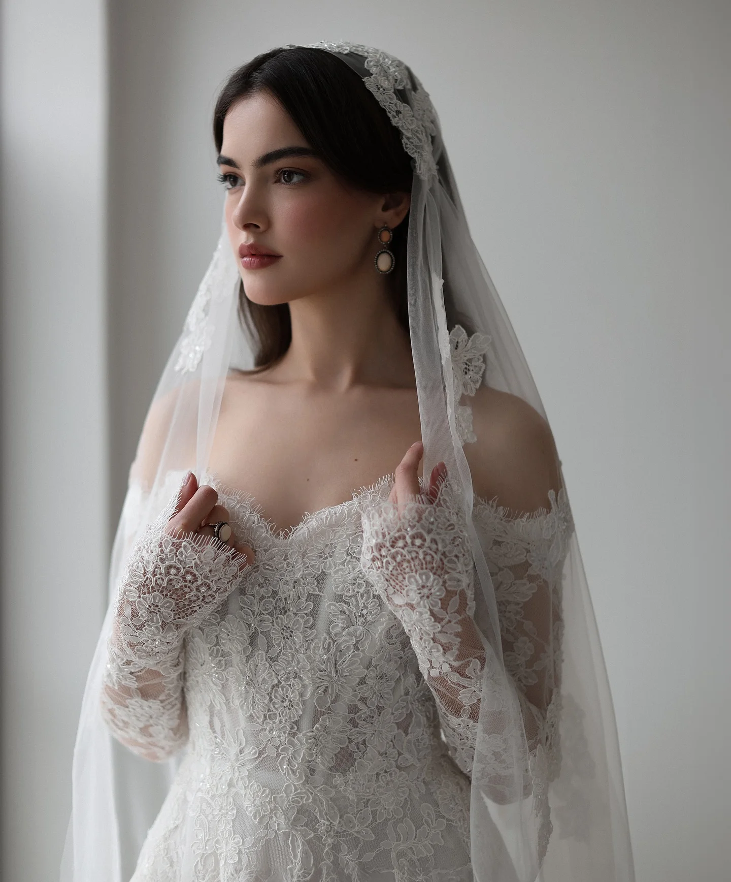 شارون سعيد فستان زفاف أنيق بدون أكتاف وأكمام طويلة على شكل حرف A دانتيل مطرز فساتين العروس البسيطة SW538 حسب الطلب #2