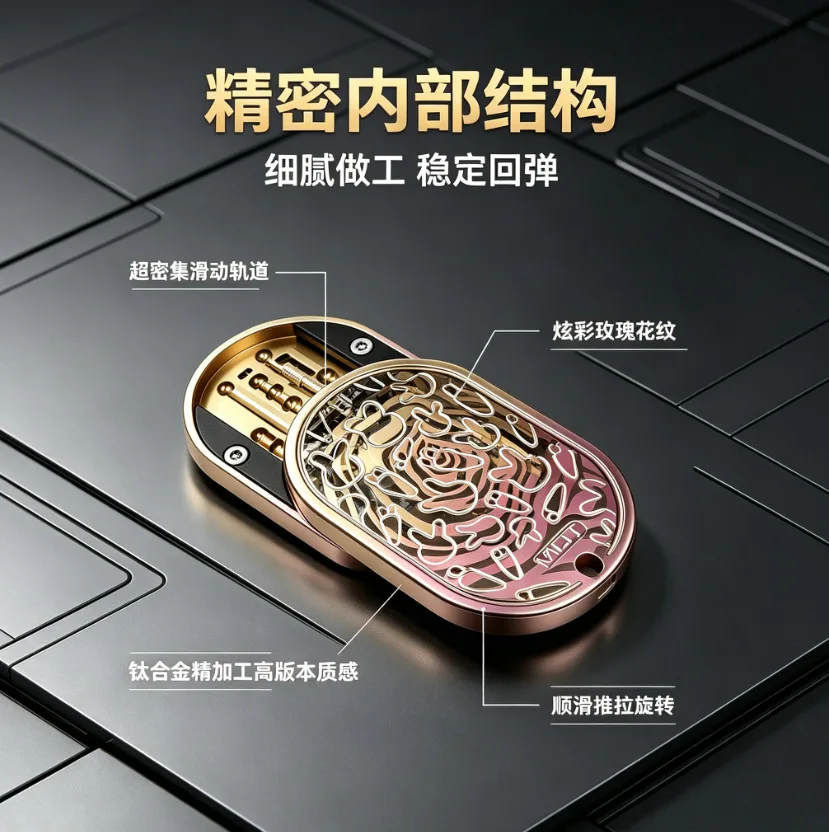 Titanium alloy edc grumpy rabbit push card decompression toy blind box rhythmic colorful rose mechanical metal fingertip handle