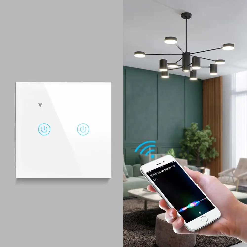 Wifi Wall Smart Touch Switch EU No Neutral Wire Required Smart Light Switch 1/ 2 Gang 220V Smart voice Siri  control Switch