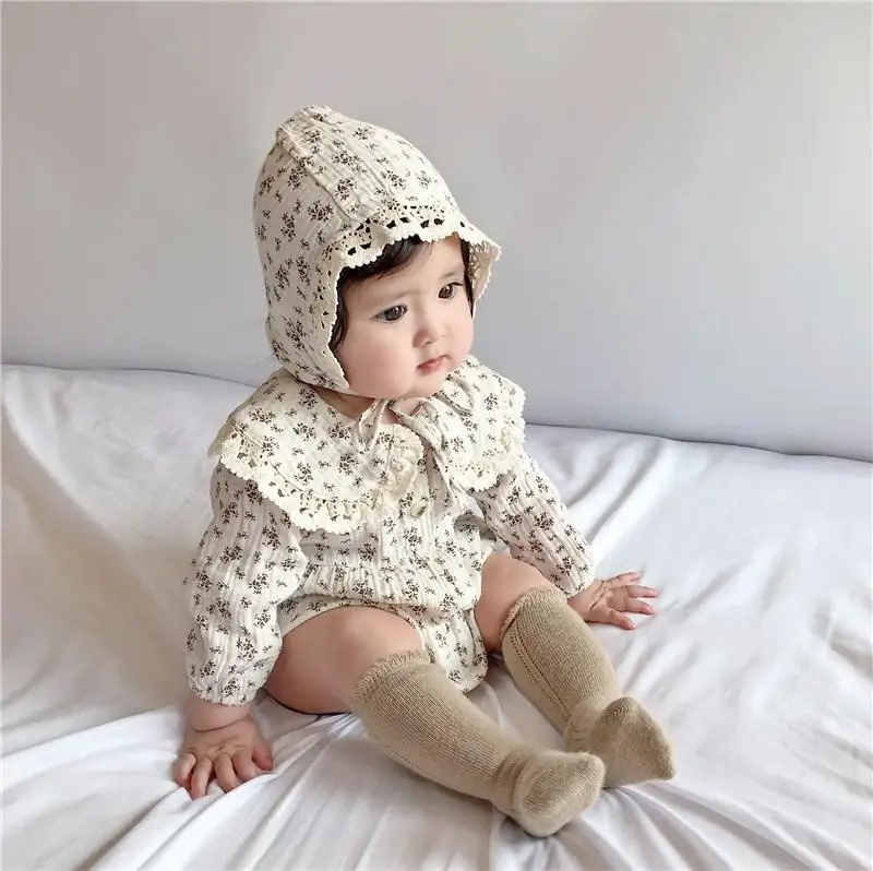 Baby-Mädchen-Strampler mit Blumenmuster, Spitzen-Peter-Pan-Kragen, Langarm-Bubble-Body mit Haube, Weiches, Atmungsaktives Outfit für Frühling und Herbst – Detail 11