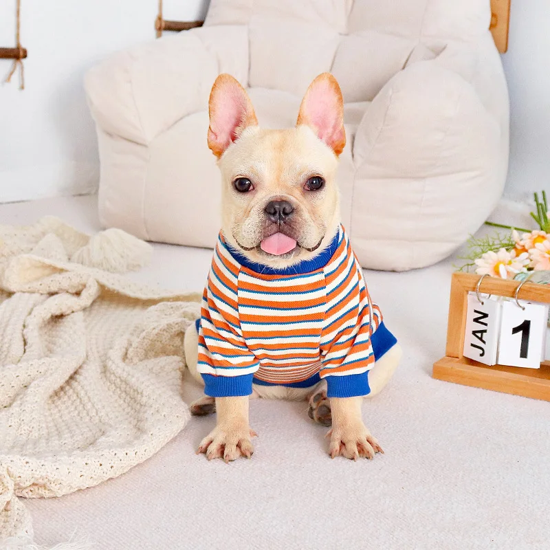 Cozy Pet Clothing Dog Clothes Cotton Stripe Clothes Fall Winter Warm Coats Cute Dog Sweaters Durable Puppy Clothes Casual