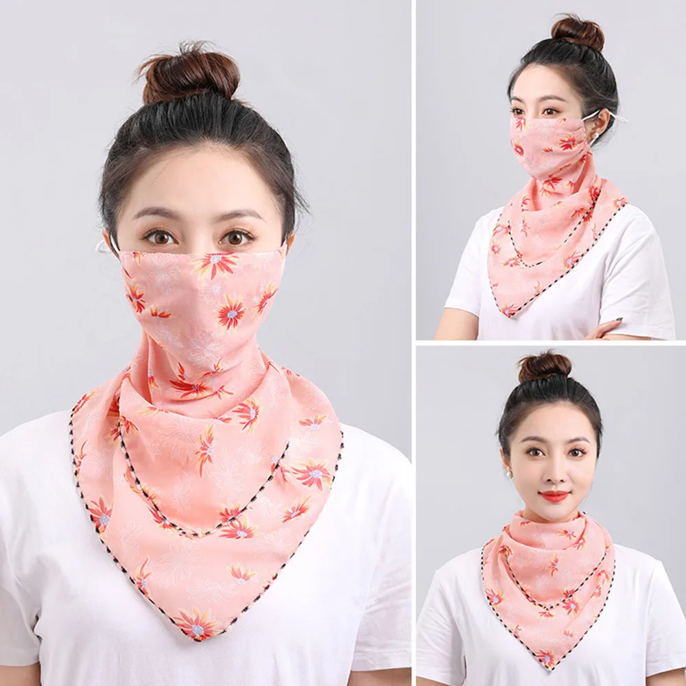 Women Summer Sunscreen Floral Neck Wrap Cover Face Cover Sun UV Protection Neck Scarf Driving Cycling Ear Hanging Sunscreen Mask