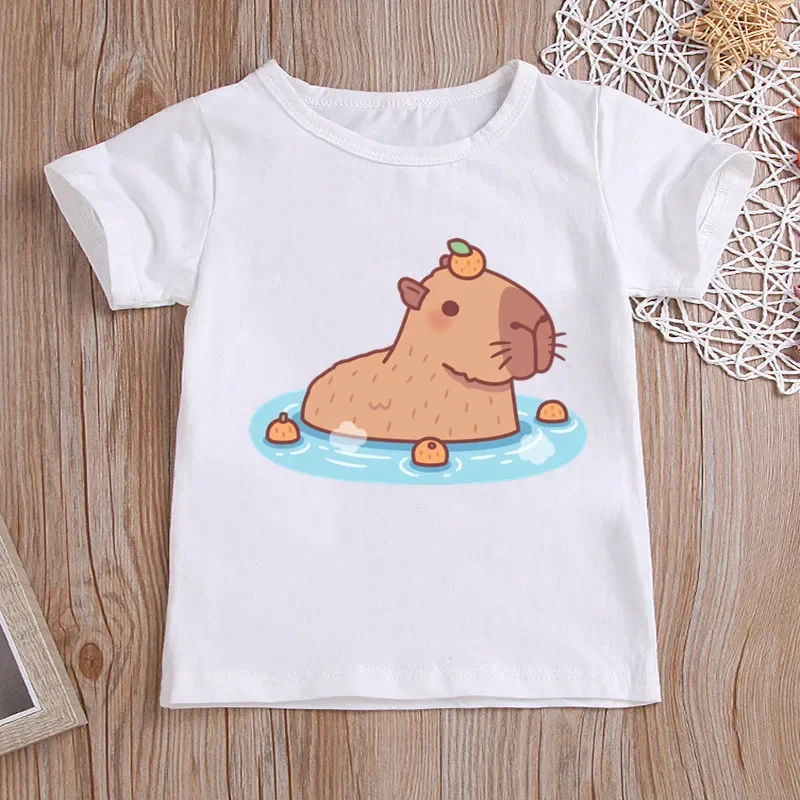 Hot Sale Capybara Print Funny Kids T shirt Cute Animal Girls Summer Tops Boys Clothes Cartoon Children Short Sleeve T-shirt