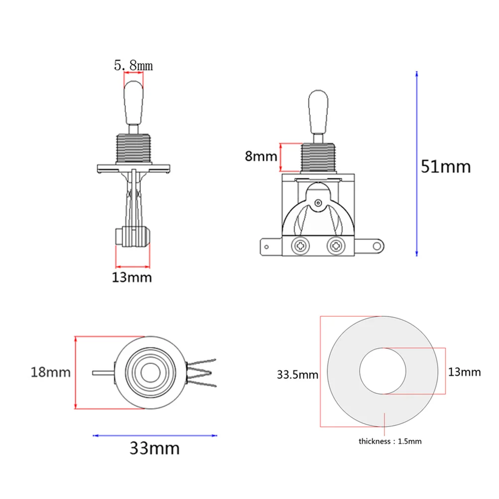 GN121 3 Way Toggle Pickup Selector with Treble Washer Ring for Electric Guitar toggle for guitar