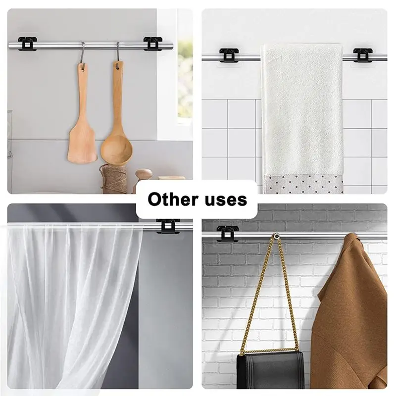 【ELEVATE LIFE】8PCS Curtain Rods,No Drill Curtain Rod Brackets Hooks,Stick Transparent Hook Holders for Home Bathroom and Hotel U