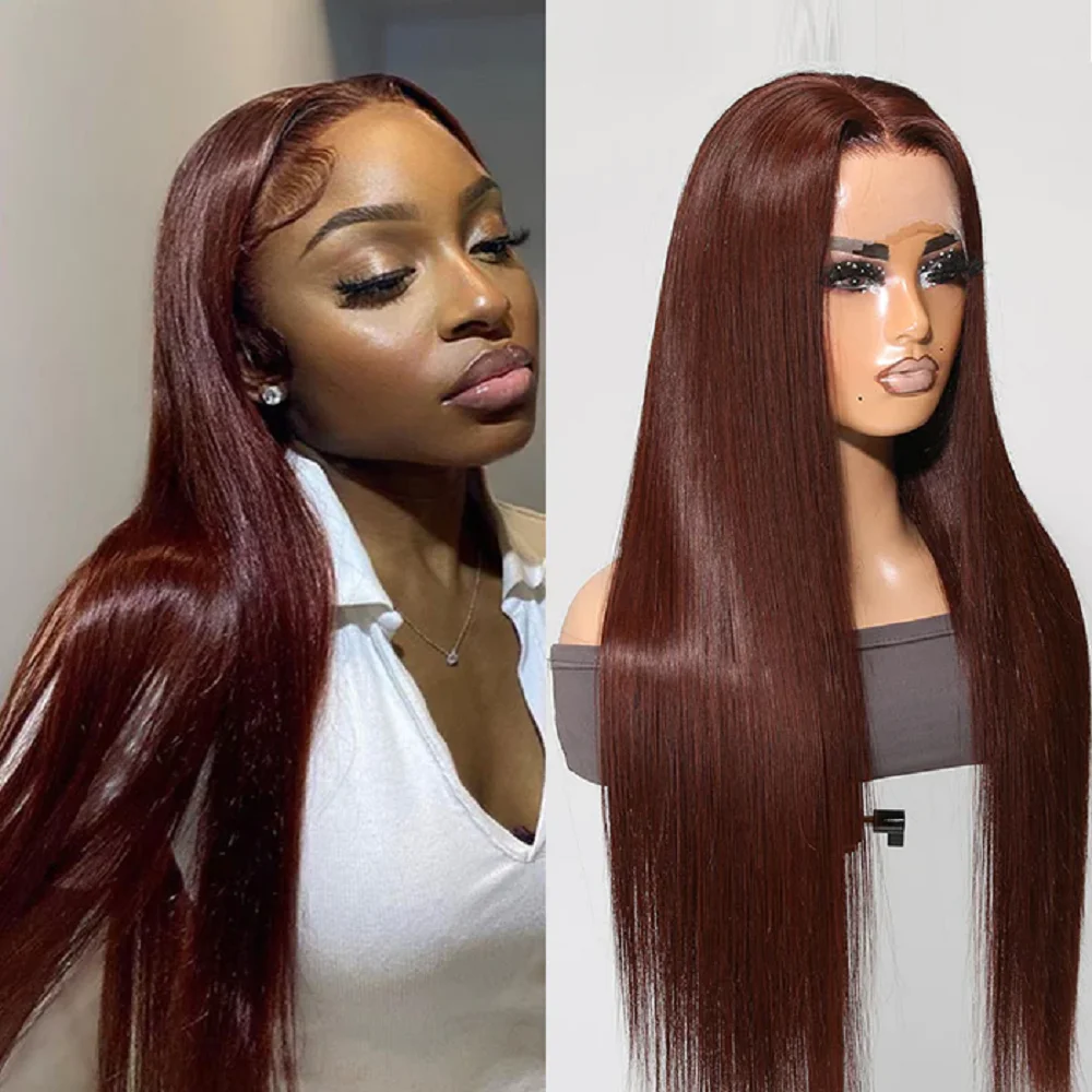 Soft 26inch 180Density Long Dark Brown Silky Straight Lace Front Wig For Women Babyhair Preplucked Heat Resistant Glueless