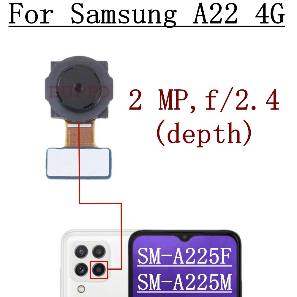 Front Rear Camera For Samsung Galaxy A22 4G A225F A225M Back Wide Macro Depth Main Camera Module Flex Cable Replacement