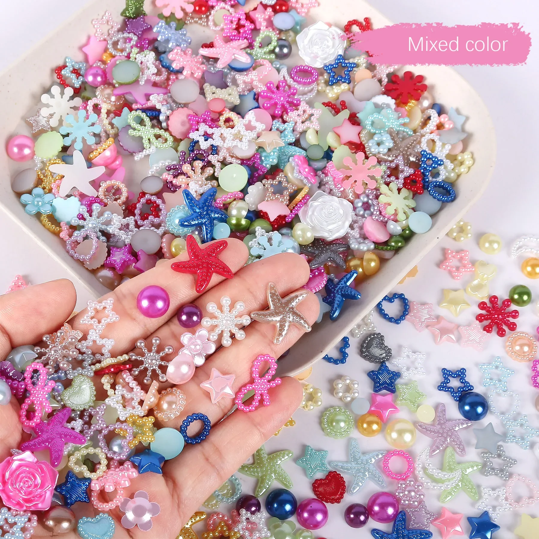 Random Multi-Size Flowers Beads Half Round Imitation Pearl Rhinestone Loose Bead DIY Necklace Bracelet Supplies For Jewelry