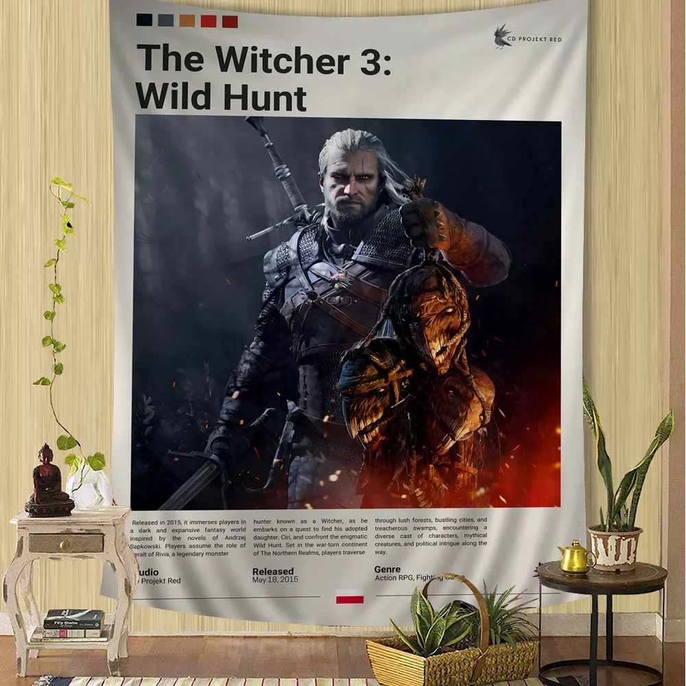 T-The W-Witchers 3 لعبة الكرتون نسيج البوهيمي جدار المفروشات ماندالا الجدار شنقا ورقة